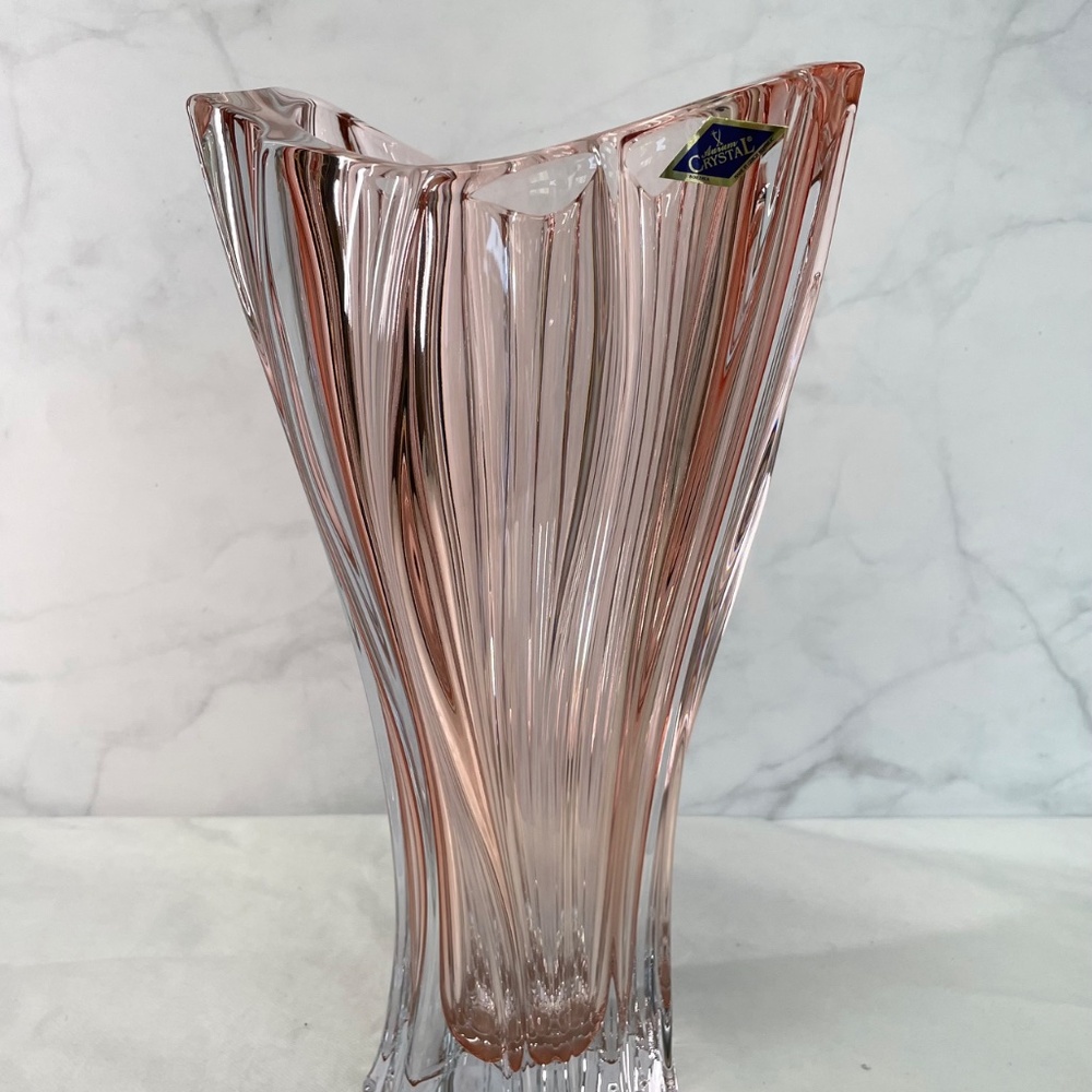 Bohemian Vase 12 ",Pink Bud Vase, Czech Crystal Flower Vase, Home Decor NEW…
